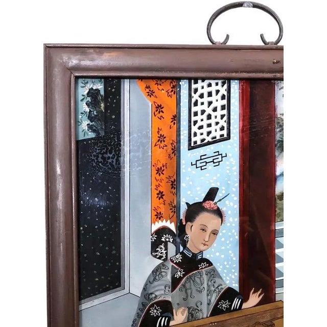 Chinese Antique Chinese Reverse Glass Painting – Mother & Daughter Scene For Sale - Image 3 of 13