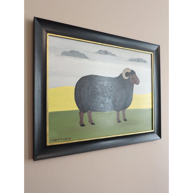2020s Contemporary 'Walter' Original Naive Style Animal Oil Painting by British Artist Matt Rix, Framed For Sale - Image 5 of 11