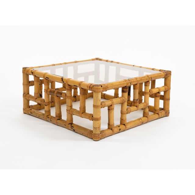 Mid-Century Coffee Table in Bamboo, Rattan and Glass attributed to Vivai del Sud, Italy, 1970s For Sale - Image 9 of 13