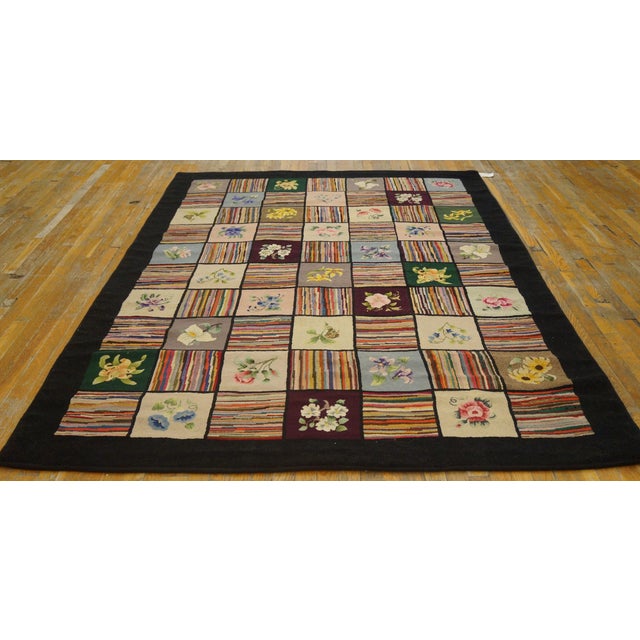 1930s American Hooked Rug ( 6' x 8'4" - 183 x 254 ) Antique American Hooked Rug Hallway Runner Wool Multicolor, Circa...
