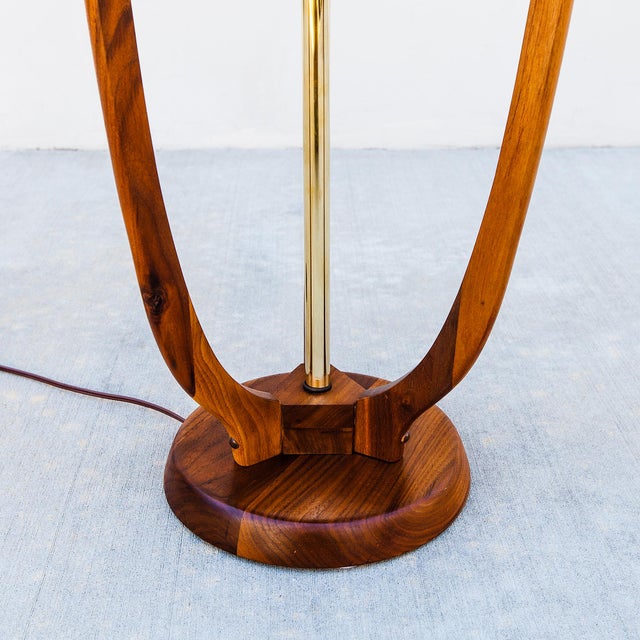 Restored 1960s Sculpted Walnut & Brass Floor Lamp With Cocktail Table For Sale In Los Angeles - Image 6 of 12