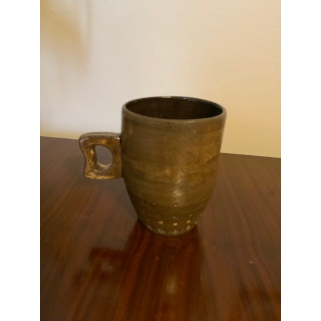 Mid-Century Modern Wabi-Sabi Studio Art Pottery Tapered Cup With Dimpled Base For Sale - Image 3 of 7