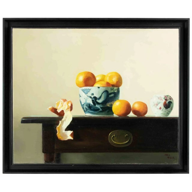 Zhang Wei Guang, Oranges on Table, Original Oil Painting, 2000s For Sale - Image 4 of 5