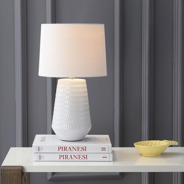 Modern Stark Textured Table Lamp in White For Sale - Image 3 of 3