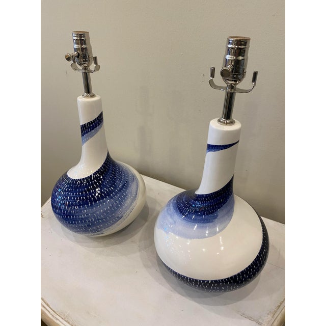 Blue and White Ceramic Lamps- a Pair For Sale - Image 9 of 10