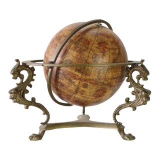 Italian Old World Desk Top Globe With Figural Brass Base 19thC For Sale