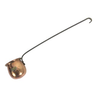 Vintage Small Copper Liquor Ladle Country Kitchen Farmhouse Decor Brass Handle For Sale