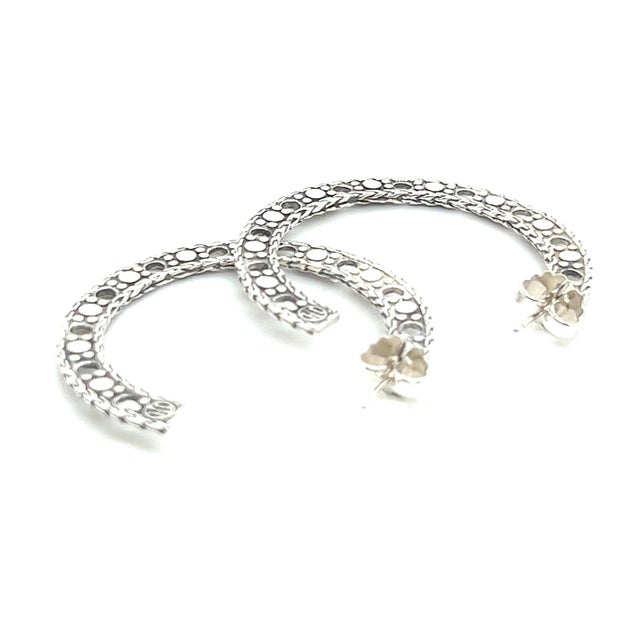 John Hardy Estate Dot Flat Hoop Earrings 1.95" Sterling Silver JH58 DETAILS Style: Dot Flat Hoop Earrings Earrings: Clip-...