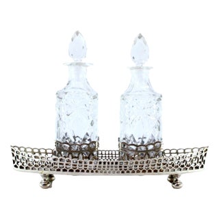 Perfume Bottles in Cut Glass with Silver Frame and Ship Grid, Set of 3 For Sale