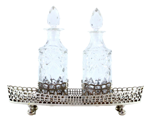 Perfume Bottles in Cut Glass with Silver Frame and Ship Grid, Set of 3