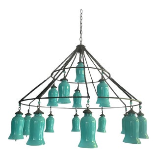 Canopy Design Turquoise Milk Glass 3 Tier Chandelier For Sale