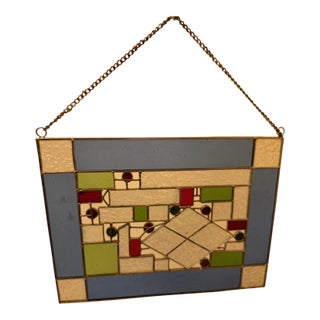 Frank Lloyd Wright Inspired Geometric Art Glass Suncatcher Panel For Sale