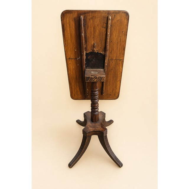Antique Georgian Regency period rich mahogany table generally used for tea or wine service. Table title to vertical...
