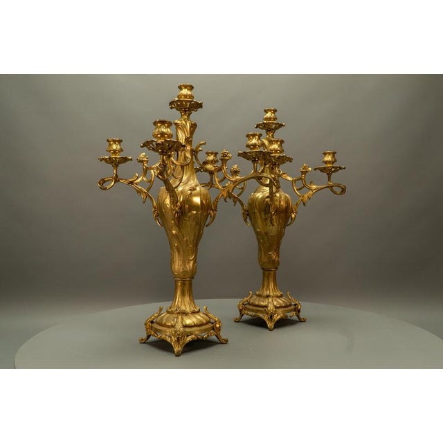 Large French Louis XV Style Bronze Candelabras, 1920, Set of 2 For Sale - Image 18 of 18