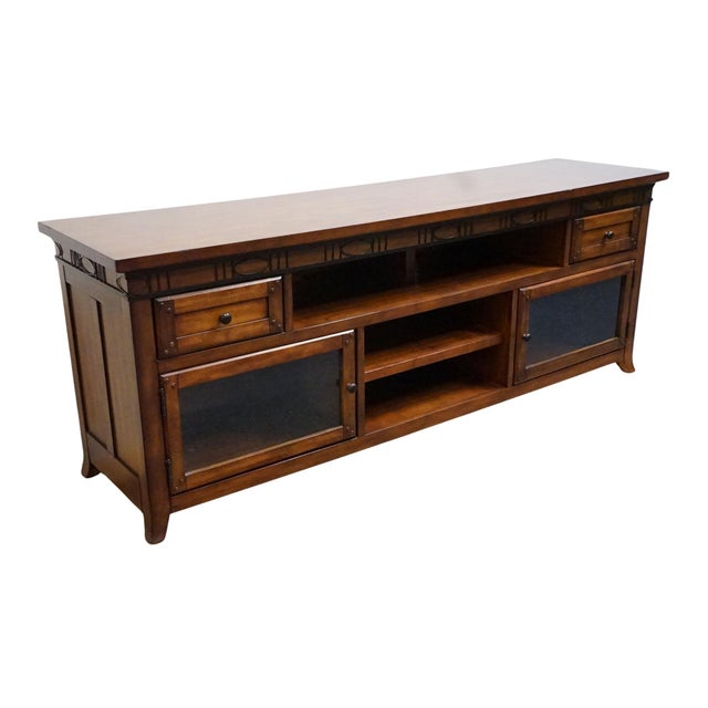 Legends Furniture Sierra Collection Cherry Southwestern Rustic Americana Style 76" Media Console Za-S1476 For Sale - Image 4 of 15