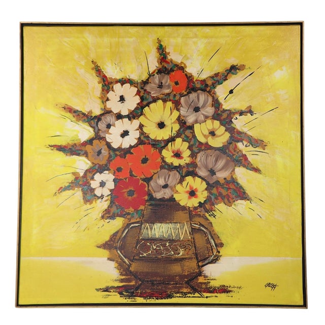Post Modern Sofa Art Flower Bouquet Painting C 1970's Signed Gregg For Sale In New York - Image 6 of 10