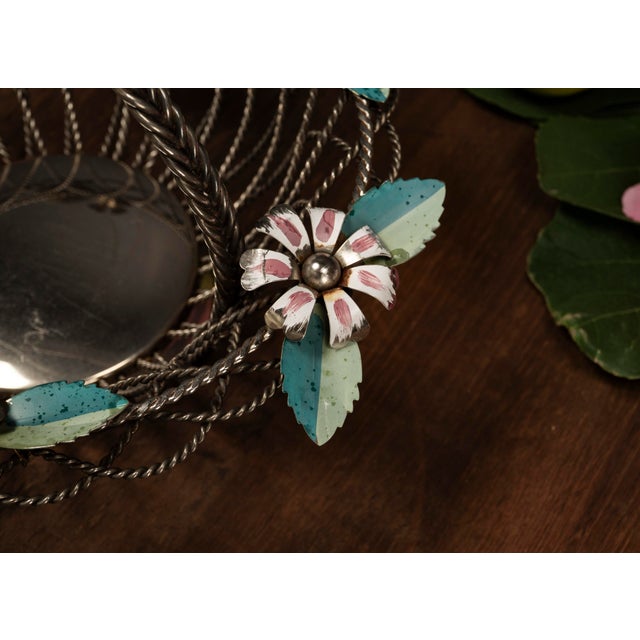 Metal Hollywood Regency Wire Basket with Floral Decor, 1950s For Sale - Image 7 of 10