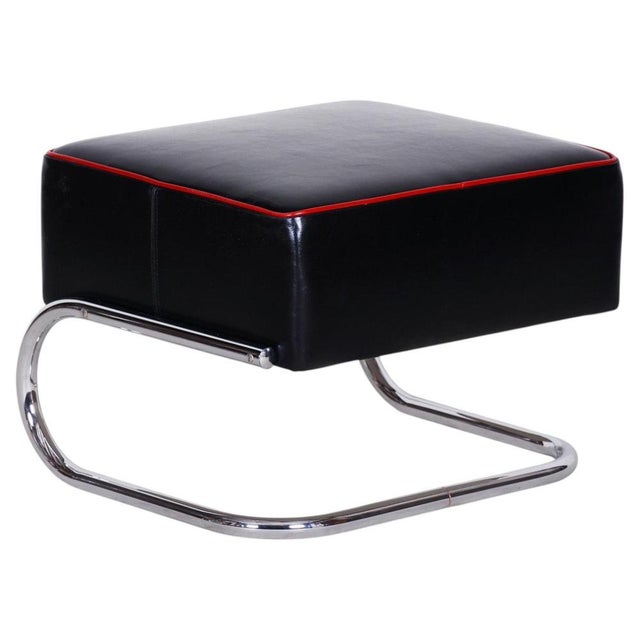 Bauhaus Stool in Leather and Chrome-Plated Steel from R. Slezák, Czech, 1930s For Sale - Image 10 of 10