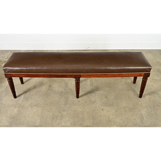 English English 19th Century Oak Bench with Faux Leather Seat For Sale - Image 3 of 10