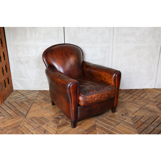 Vintage Leather Club Chair With Ottoman, Circa 1980s For Sale - Image 4 of 18