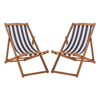 Loren Sling Chair, Natural/Thin Navy Stripe, Set of 2 For Sale