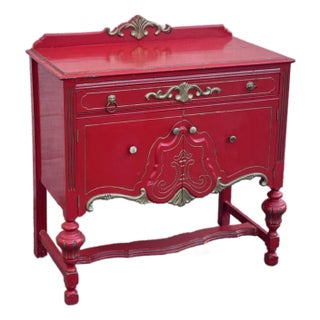 Vintage French Provincial Style Red Painted Buffet Cabinet For Sale