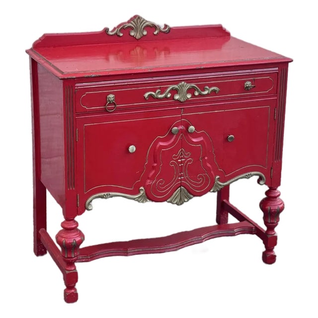 Vintage French Provincial Style Red Painted Buffet Cabinet For Sale