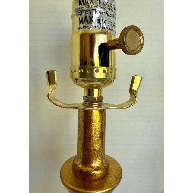 Pair of Contemporary Chinoiserie Faux Bamboo Brushed Gold Table Lamps For Sale - Image 4 of 7