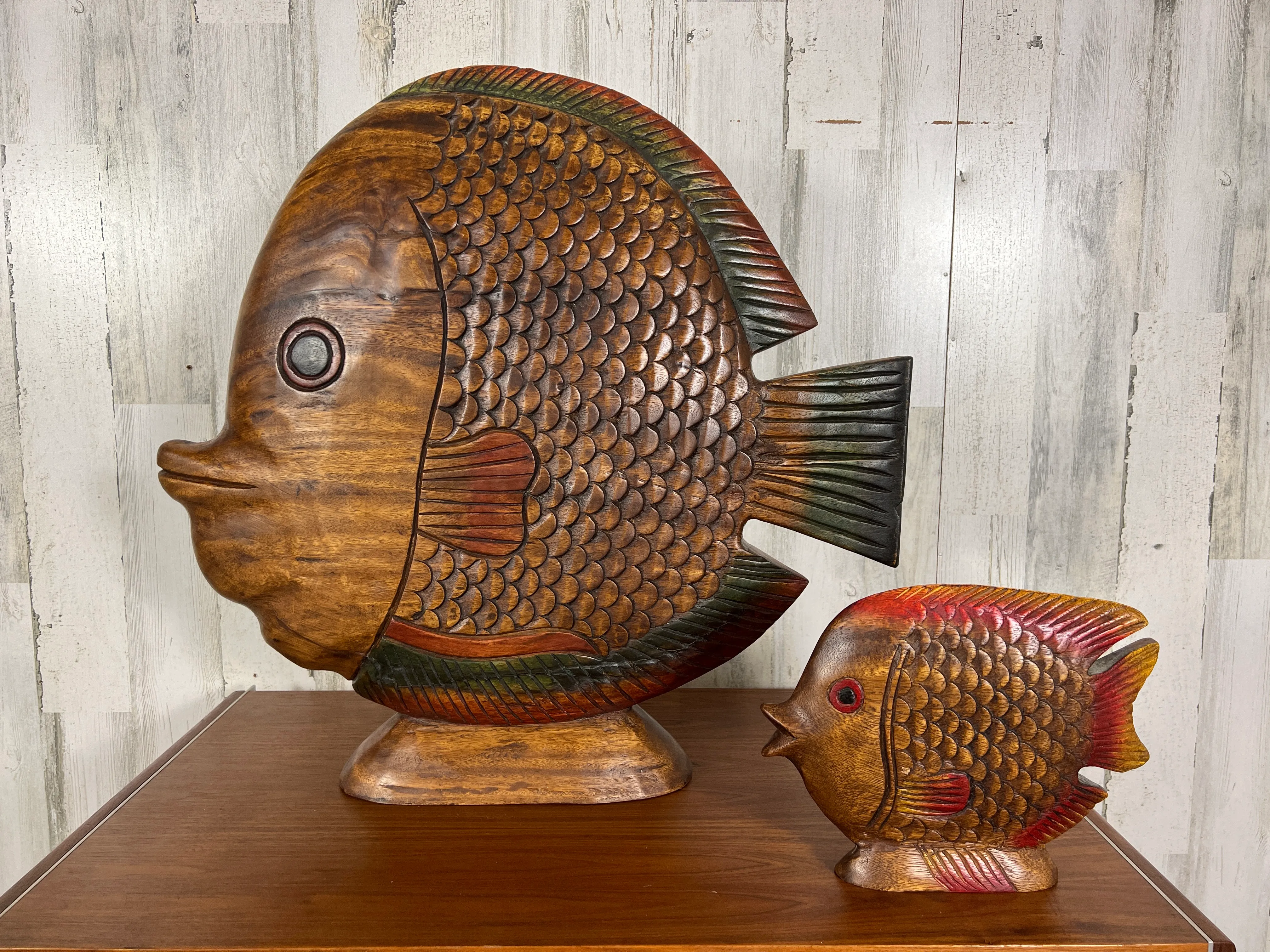 Vintage Solid Wood Hand -Carved Koi Fish | Chairish
