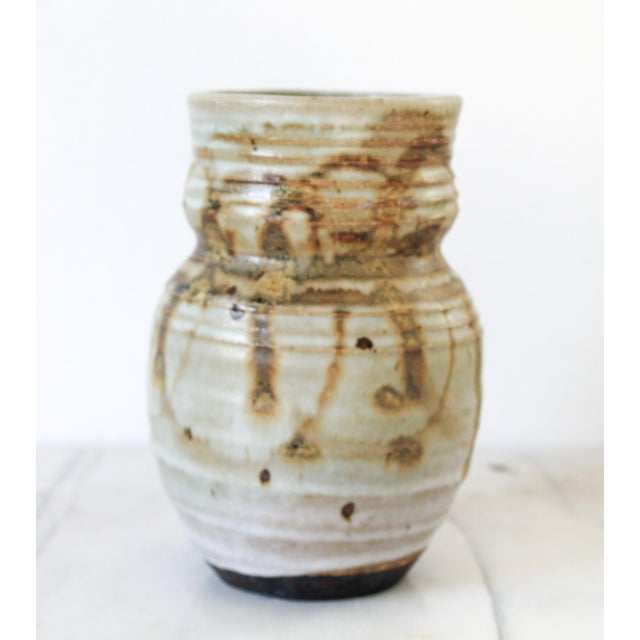 Mid-Century Modern Vintage Beige and Brown Studio Art Pottery Vase For Sale - Image 3 of 8