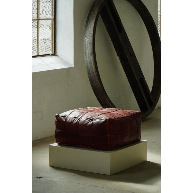 Mid-Century Modern Moroccan Patchwork Leather Ottoman, 1970s For Sale - Image 3 of 18
