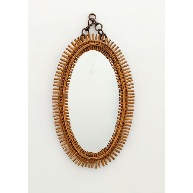 Mid-Century Modern Mid-Century Italian Oval Wall Mirror with Bamboo Frame by Franco Albini, 1960s For Sale - Image 3 of 12