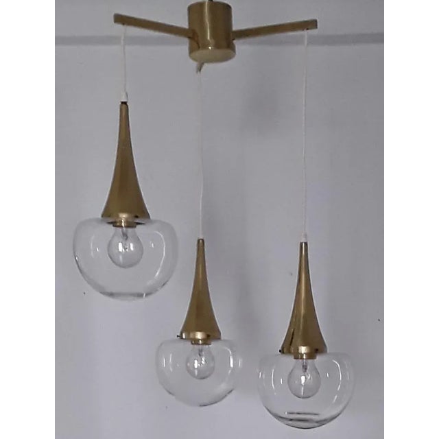 Gold Vintage Cascade Lamp with Golden Metal Frame & 3 Clear Glass Shades from Kaiser, 1970s For Sale - Image 8 of 8