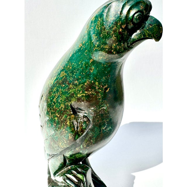 Green Chinese Hardstone Parrot Sculpture, Green Stone Bird Figure on Scholar Rock Base For Sale - Image 8 of 10
