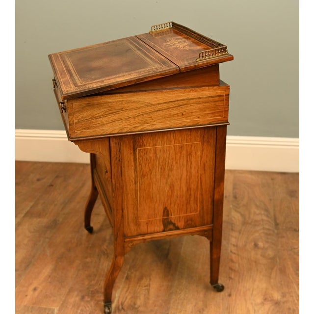 Brown Edwardian Sheraton Revival Davenport Desk in Marquetry Inlaid Mahogany, 1900 For Sale - Image 8 of 12