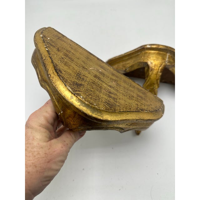 Italian Vintage Italian Gold Wooden Wall Brackets, a Pair For Sale - Image 3 of 7