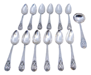 Silver Teaspoons with Sugar Scoop Handle Reliefs, Set of 12