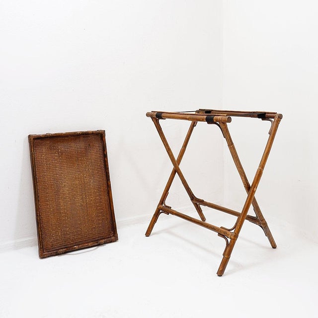 Bamboo decoration - Mid-century Vintage bamboo folding side table Colonial Style. Measures : 61x41cm TH:78cm H:73,5cm...