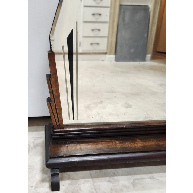 1930s Art Deco Skyscraper Wood Tabletop Vanity Mirror C1930 For Sale - Image 5 of 10