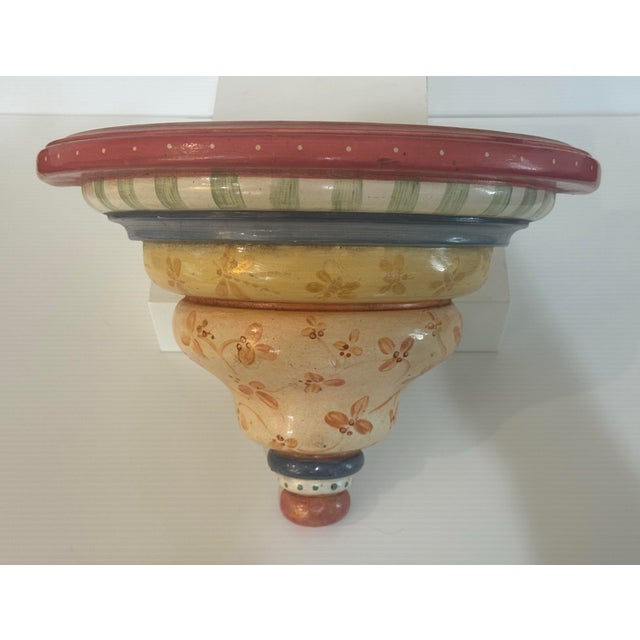 Wood Signed Nance Aitchison 1998 Hand Painted Tuscan Wall Shelf Bracket For Sale - Image 7 of 12