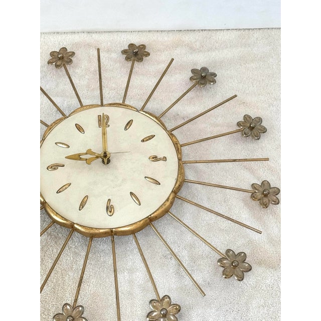 Mid Century Starburst Golden Flower Wall Clock by Robert Shaw