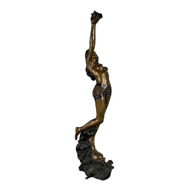 Art Nouveau Large Art Nouveau Sea Maiden Bronze Fountain With Shell - 64" H For Sale - Image 3 of 7