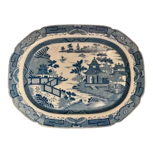 Large Antique Early 19th Century Staffordshire Pearlware Blue & White Chinoiserie Turkey Platter