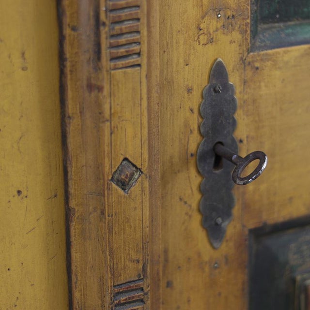 Forest Green Rustic Farmhouse Painted Folk Art Bridal Cabinet For Sale - Image 8 of 15