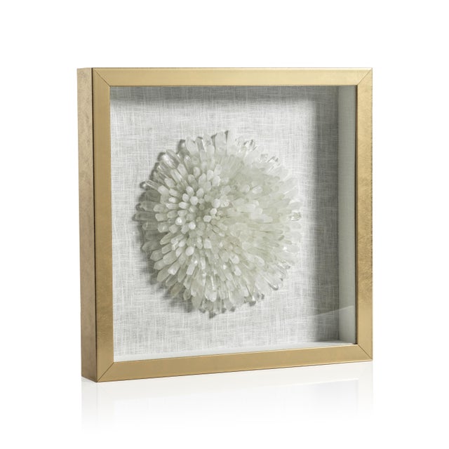 Contemporary Firnley Gold Framed Crystal Flower Wall Décor, White For Sale - Image 3 of 3