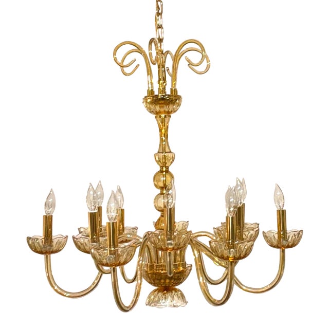 Myran Allan Luxury Lighting Italian Amber Glass Chandelier For Sale