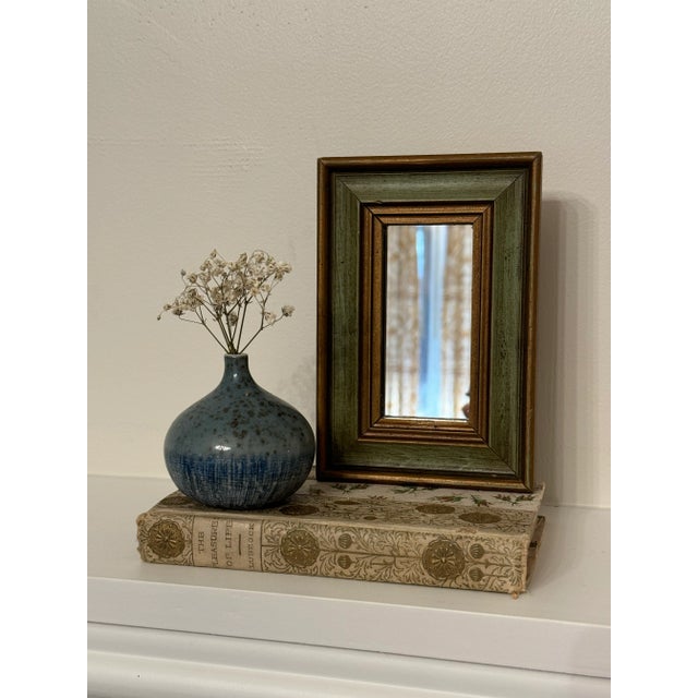 Avocado Small Mid Century Traditional Green and Gold Small Table Top Mirror For Sale - Image 8 of 9