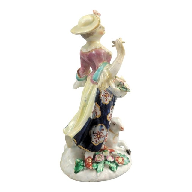 Rococo Porcelain Figure of a Lady with Lamb and Flowers from Bow, 1760 For Sale - Image 3 of 8