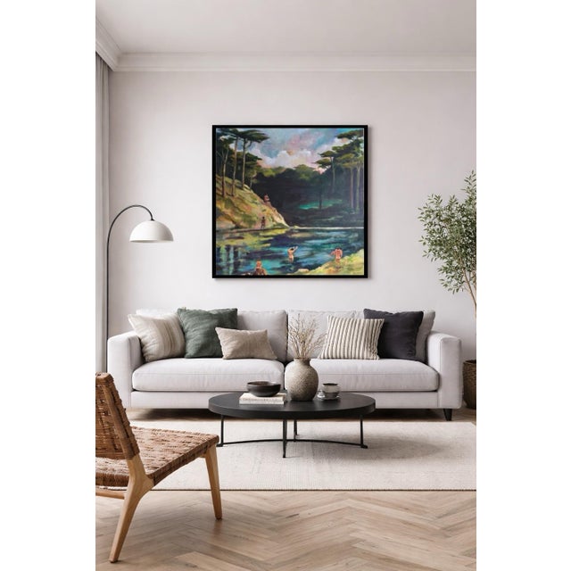 ‘’The Boys at the River’’ original male nude figurative painting 36"x36" The Boys at the River is about tenderness in the...
