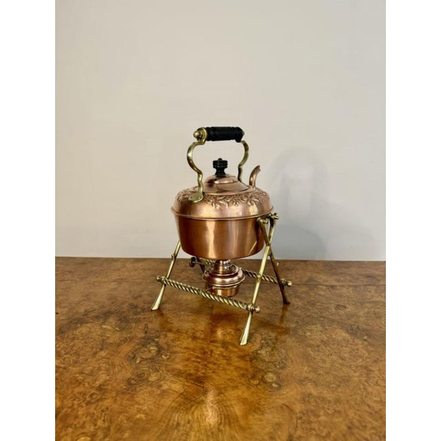 Late 19th Century Antique Victorian Copper and Brass Spirit Kettle and Stand, 1880 For Sale - Image 5 of 8